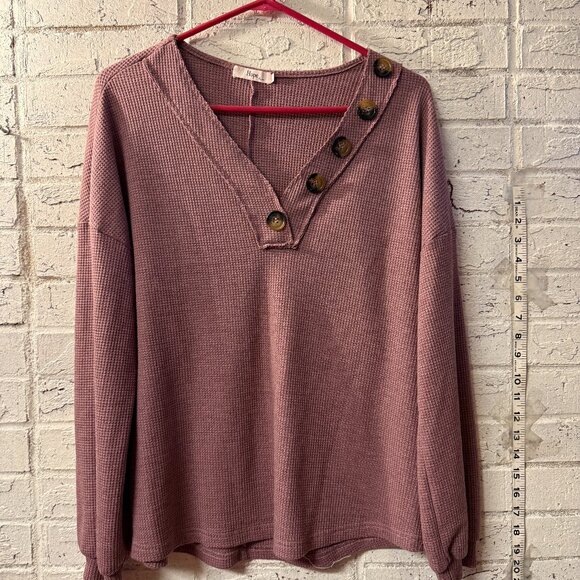 Hope Waffle Knit Button Neck Long Sleeve Top | Mauve Purple Pullover | Size Larg - Picture 1 of 9